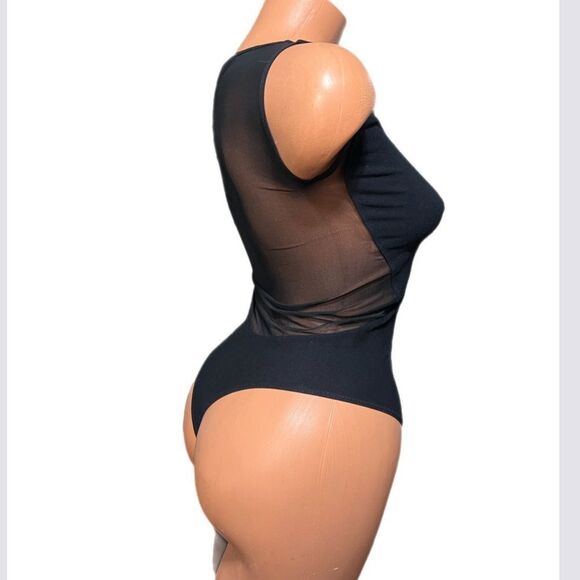NWT Bebe Sexy Mesh back and sides Sleeveless bodysuit Black Small - Picture 2 of 8